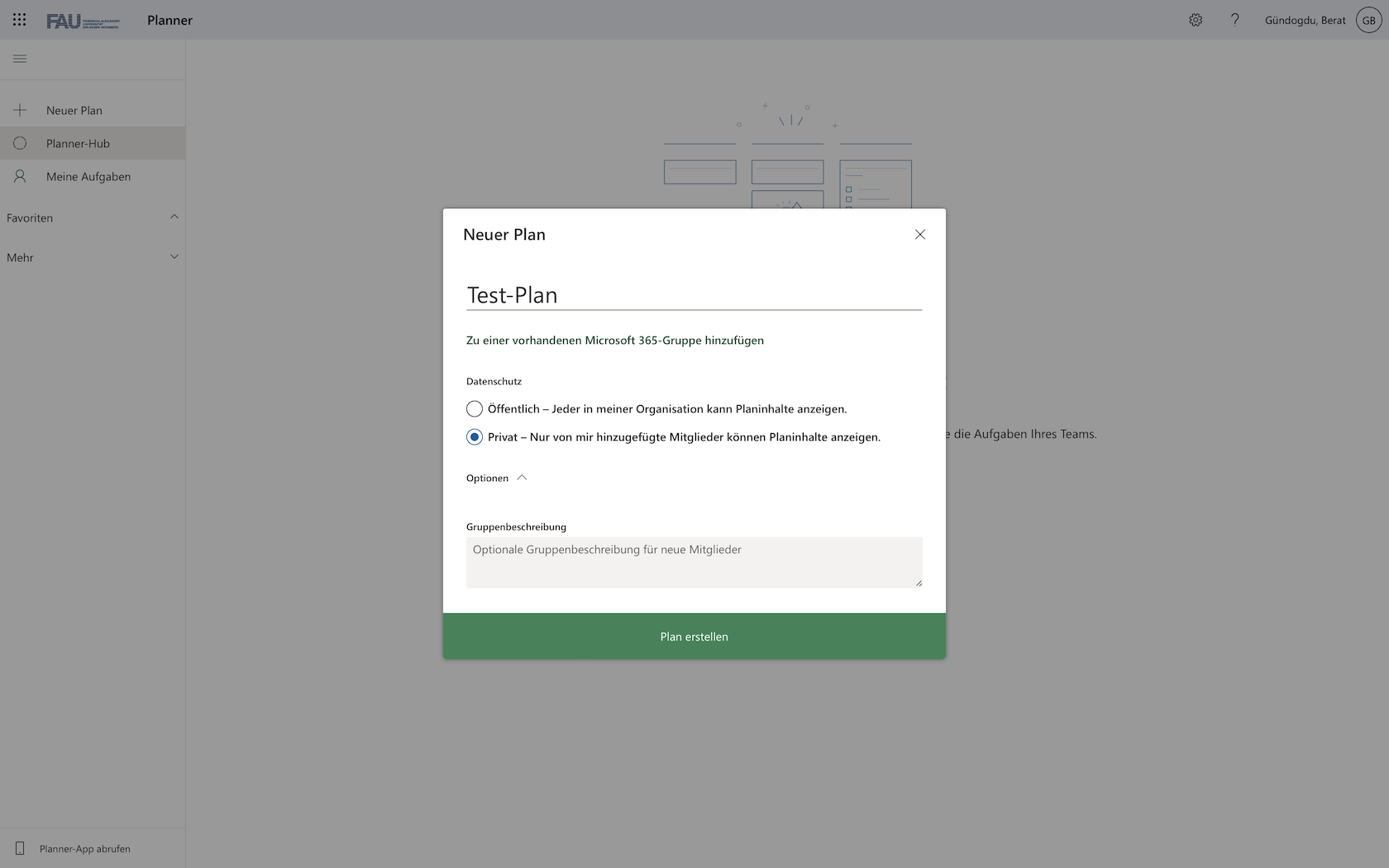 Planerstellung beim First Start